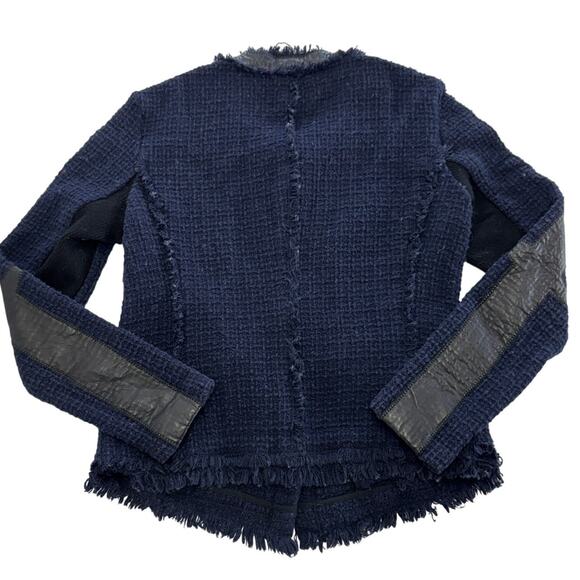 Rebecca Taylor Jacket Womens‎ 6 Blue Boucle Fringe Leather Trim Blazer - Picture 2 of 7